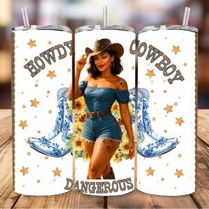 Howdy Cowboy! | 20 oz. Stainless‎ Steel Tumbler with Round Portable & Slide Lids